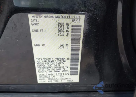 2014 Nissan Altima 2.5 Sl z USA, uszkodzony, nr VIN 1N4AL3AP5EC129145